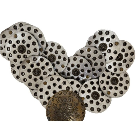 Vtg Leather Discs & Brass Concho Western Boho Adjustable Belt 40" Y2K 2000s 00s - Picture 4 of 8